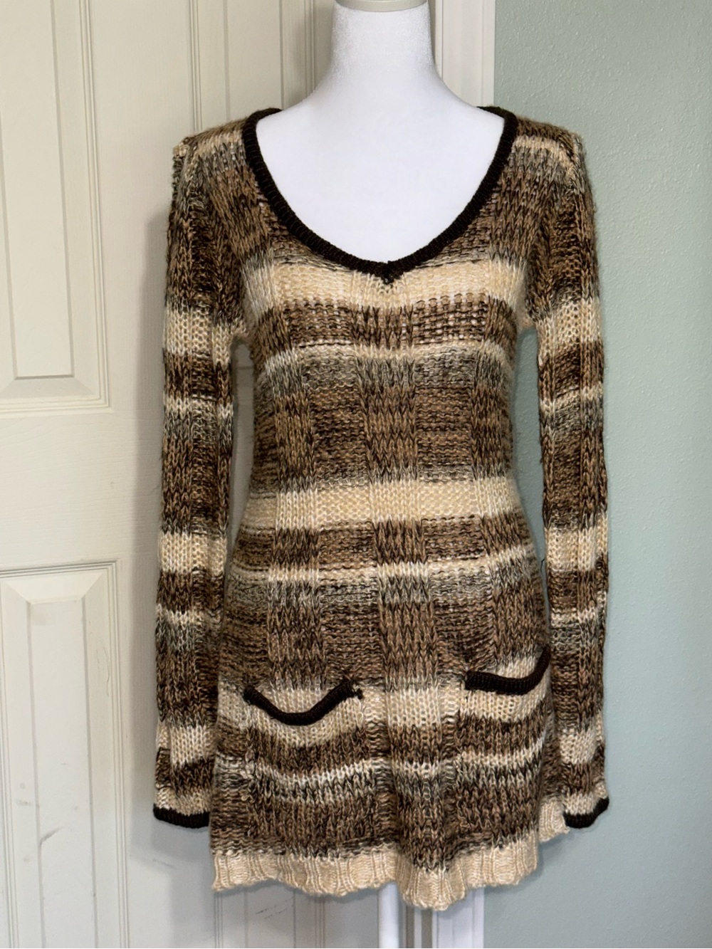 NWT Women’s Y2K Ashley by 26 International Knit Brown & Cream Stripe Dress Large